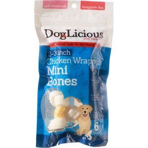 Canine's Choice DogLicious 2-3" Chicken Wrapped Rawhide Mini-Bones Dog Treats, 6 count