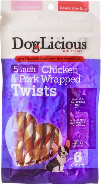 Canine's Choice DogLicious 5" Chicken & Pork Wrapped Rawhide Twists Dog Treats, 6 count slide 1 of 2