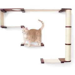 CatastrophiCreations Climb Wall Mounted Activity Cat Tree Shelf Set, English Chestnut/Natural