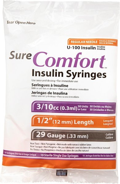 SureComfort Insulin Syringes U-100 12mm x 29G, 0.3-cc, 10 syringes slide 1 of 2