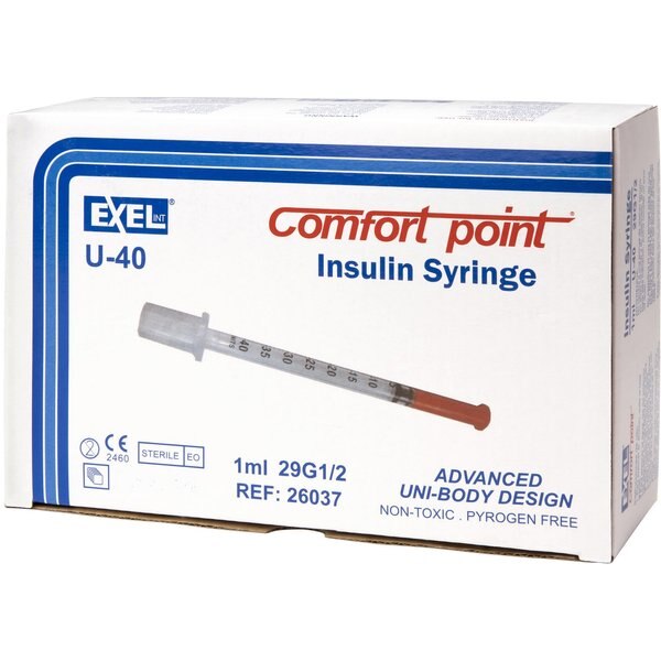 EXEL Comfort Point Insulin Syringes U40 0.5in x 29G, 1cc, 10