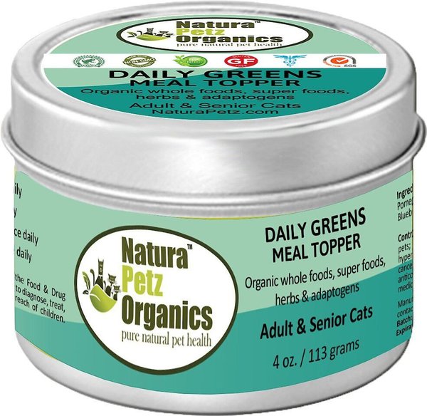 Natura Petz Organics Daily Greens Turkey Flavored Powder Immune Supplement for Cats, 4-oz tin slide 1 of 2