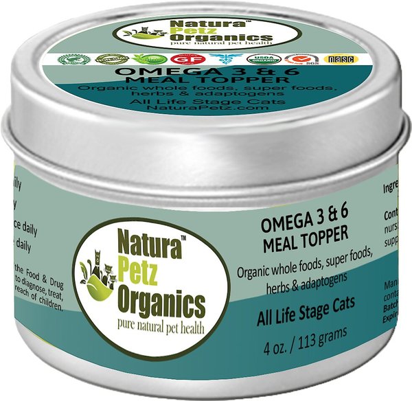 Natura Petz Organics Omega 3 & 6 Turkey Flavored Powder Skin & Coat Supplement for Cats, 4-oz tin slide 1 of 2
