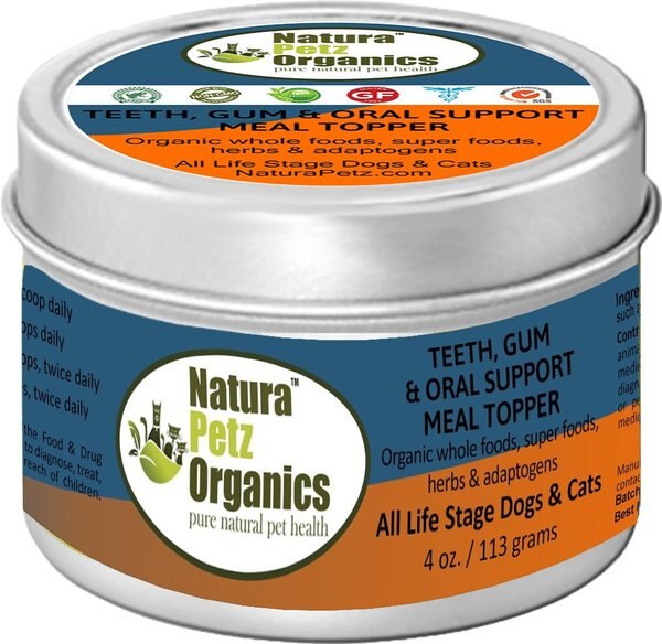 Natura Petz Organics Teeth, Gum & Oral Support Turkey Flavored Powder Dental Supplement for Dogs, 4-oz tin