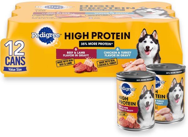 Pedigree High Protein Beef & Lamb Flavor in Gravy & Chicken & Turkey Flavor in Gravy Variety Pack Canned Dog Food, 13.2-oz can, case of 12 slide 1 of 8
