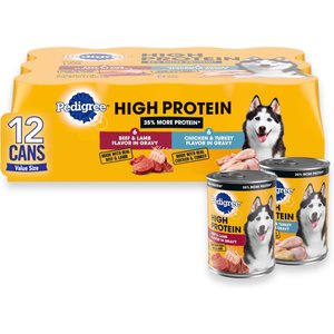 Pedigree High Protein Beef & Lamb Flavor in Gravy & Chicken & Turkey Flavor in Gravy Variety Pack Adult Canned Wet Dog Food, 13.2-oz can, case of 12