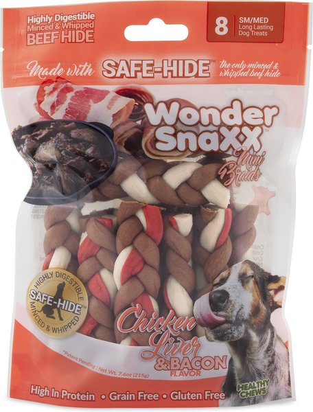 Petmate Wonder SnaXX Mini Braids Chicken Liver & Bacon Flavor Dog Treats, 8 count slide 1 of 3