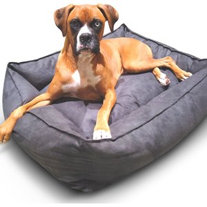 BuddyRest Oasis Plush Bolster Dog Bed, Charcoal, Large
