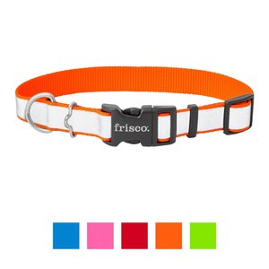 Frisco Solid Polyester Reflective Dog Collar, Orange, Small: 10 to 14-in neck, 5/8-in wide
