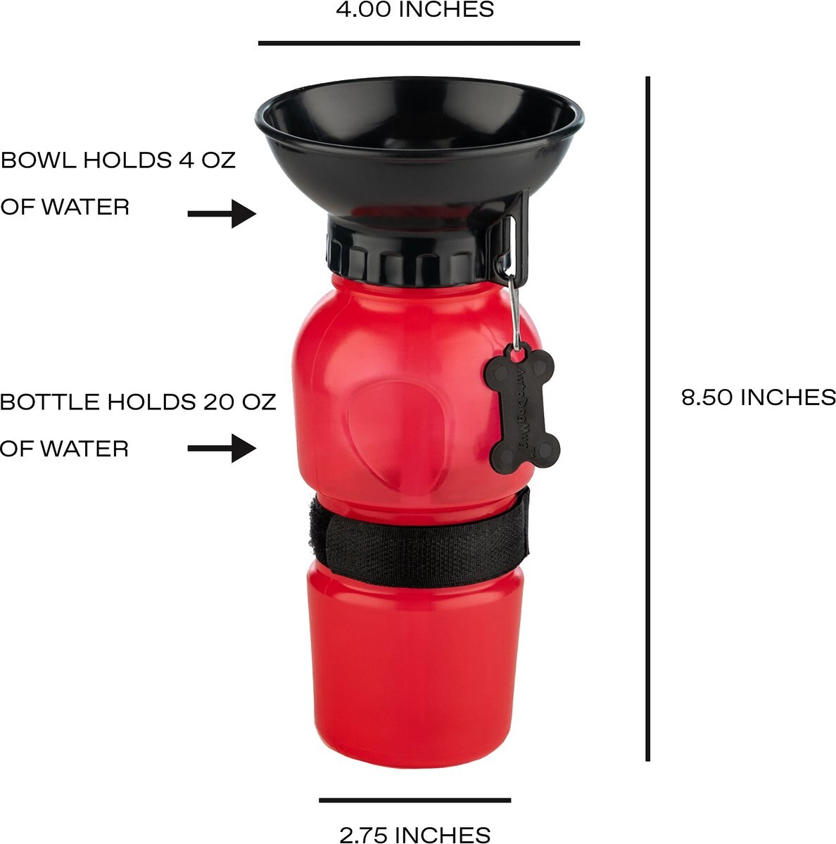 HIGHWAVE AutoDogMug Portable Dog Water Bottle & Bowl, 20oz bottle, Red