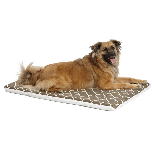 MIDWEST QuietTime Geo Print & Fleece Reversible Dog Crate Mat, Brown