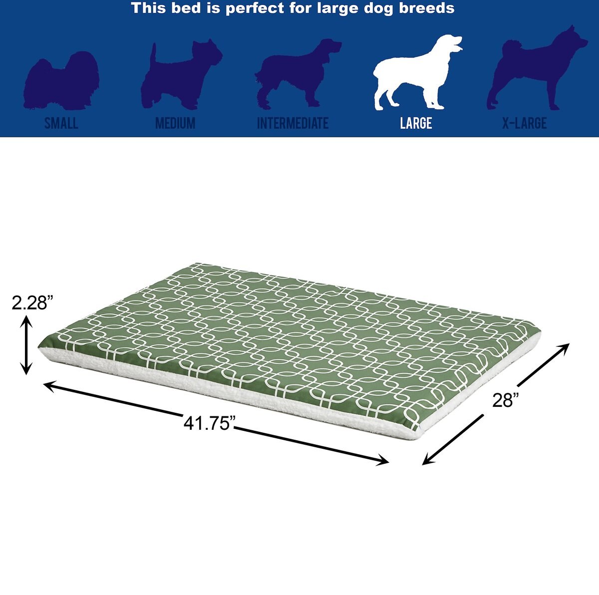 MIDWEST QuietTime Geo Print & Fleece Reversible Dog Crate Mat, Green