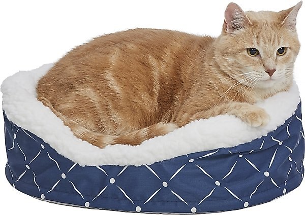 MidWest Cradle Nesting Orthopedic Bolster Cat & Dog Bed with Removable Cover, Blue/White, X-Small slide 1 of 3