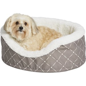 MidWest Cradle Nesting Orthopedic Bolster Cat & Dog Bed w/Removable Cover, Mushroom/White, Small