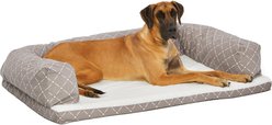 MidWest QuietTime Couture Hampton Orthopedic Bolster Dog Bed with Removable Cover, Mushroom/White, Giant