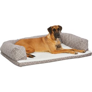 MidWest QuietTime Couture Hampton Orthopedic Bolster Dog Bed w/Removable Cover, Mushroom/White, Giant
