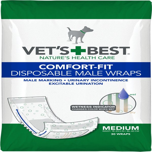 Vet's Best Comfort-Fit Disposable Male Dog Wraps, Medium: 18 to 23.5-in waist, 30 count slide 1 of 9