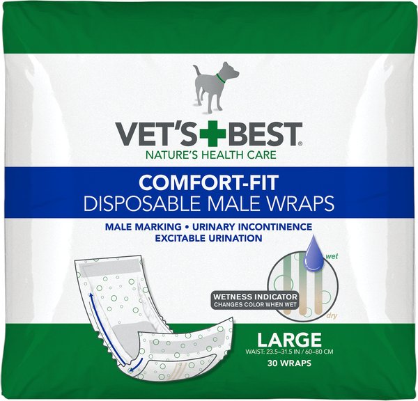 Vet's Best Comfort-Fit Disposable Male Dog Wraps, Large: 23.5 to 31.5-in waist, 30 count slide 1 of 9