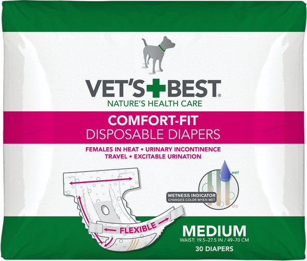Vet's Best Comfort-Fit Disposable Female Dog Diapers, Medium: 19.5 to 27.5-in waist, 30 count slide 1 of 9