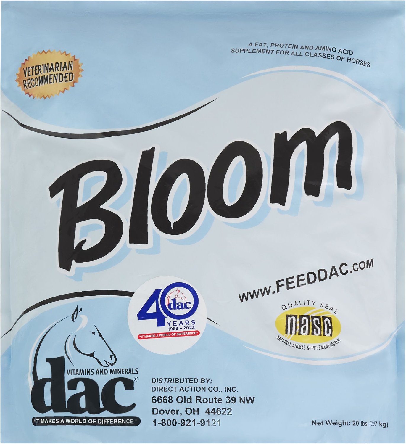 DAC Bloom Coat Care & Weight Gain Powder Horse Supplement, 20-lb bag ...