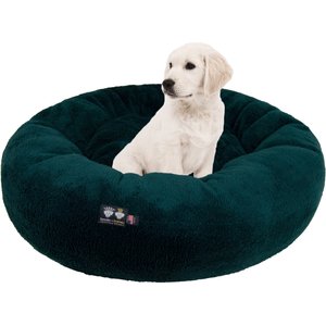 Bessie + Barnie Ultra Plush Deluxe Comfort Snuggle Bolster Cat & Dog Bed, Green, Large