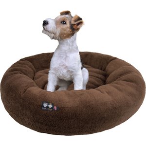 Bessie + Barnie Ultra Plush Deluxe Comfort Snuggle Bolster Cat & Dog Bed, Brown, Large