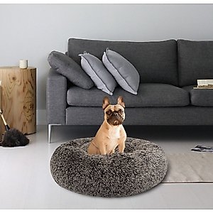 Bessie + Barnie Ultra Plush Deluxe Comfort Snuggle Bolster Cat & Dog Bed, Grey, Small