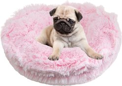 Bessie + Barnie Ultra Plush Luxury Shag Deluxe Lily Pod Reversible Pillow Cat & Dog Bed, Pink/White