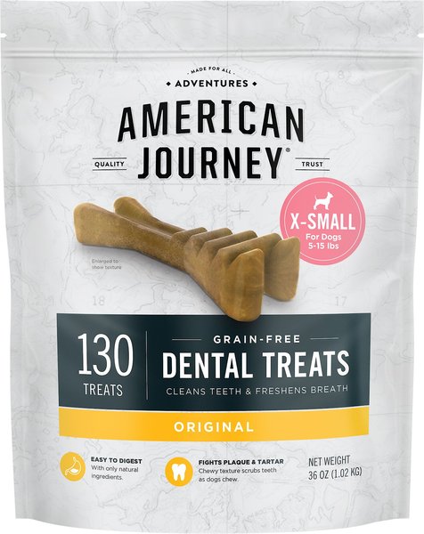 American Journey X-Small Grain-Free Original Dental Dog Treats, 36-oz bag, 130 count slide 1 of 9