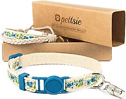 Pettsie Flower Cat Collar with Friendship Bracelet, Blue, 7.5-in