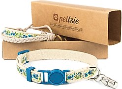 Pettsie Flower Kitten Collar with Friendship Bracelet, 5-in, Blue