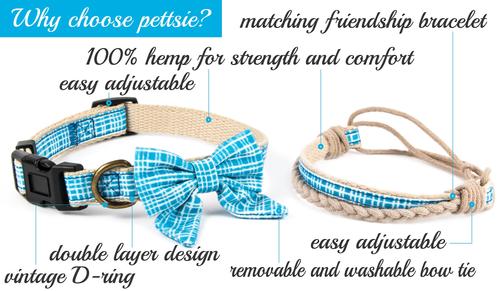 Show full view: Pettsie Cotton Bow Tie Standard Dog Collar, Turquoise, Small slide 3 of 8