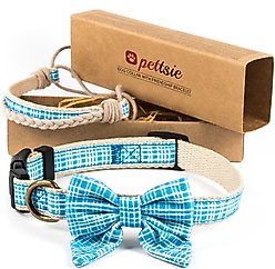 Pettsie Bow Tie Dog Collar & Friendship Bracelet, Blue, Medium