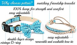 Pettsie Bow Tie Dog Collar & Friendship Bracelet, Blue, Medium slide 2 of 6