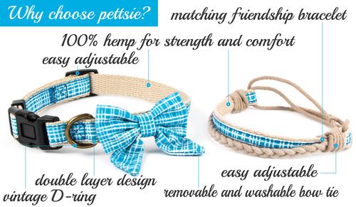 Show full view: Pettsie Cotton Bow Tie Standard Dog Collar, Turquoise, Medium slide 3 of 8