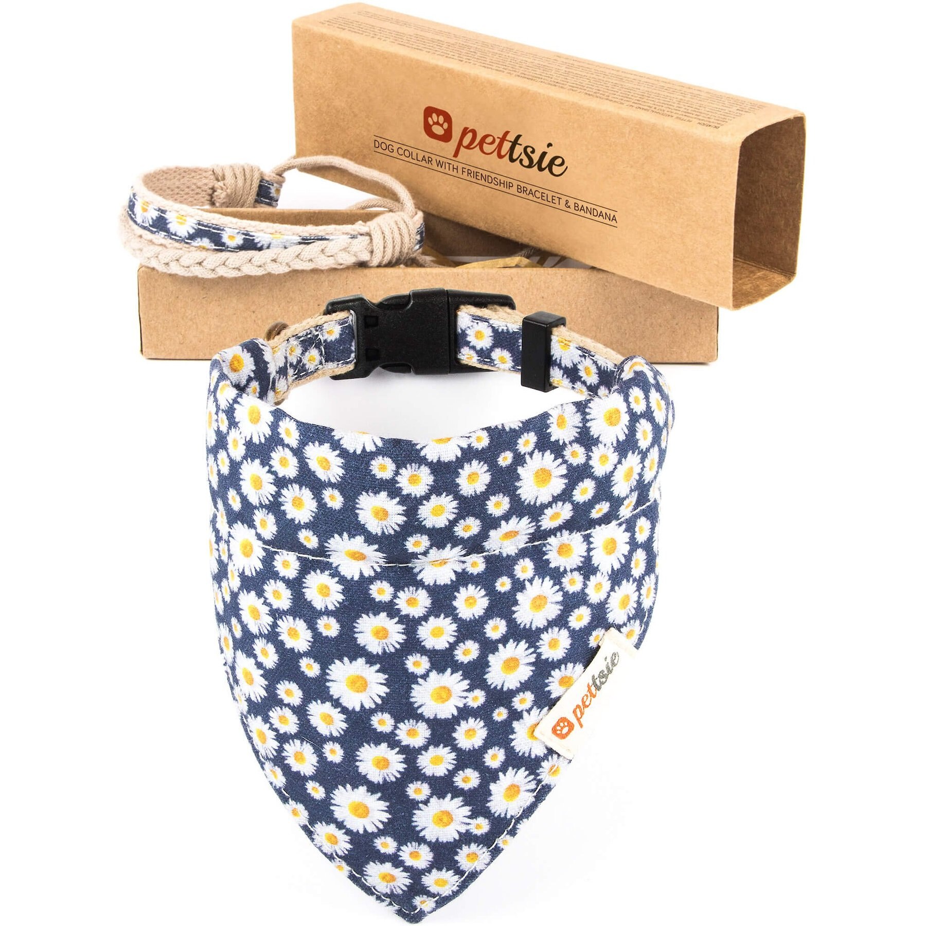 Pettsie Dog Collar Daisy & Bandana, Dark Blue, Medium