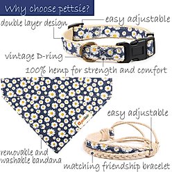 Pettsie Dog Collar Daisy & Bandana, Dark Blue, Medium slide 2 of 5