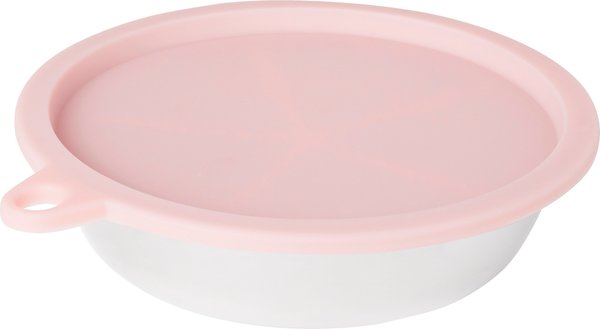 FRISCO Pet Bowl with Silicon Rubber Bowl Cover Blush Pink Medium