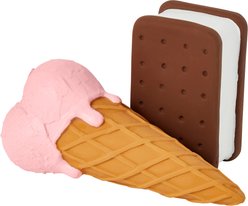 Frisco Ice Cream Sandwich & Ice Cream Cone Latex Squeaky Dog Toy, Medium, 2 count