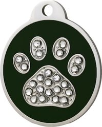 GoTags Stainless Steel Personalized Dog & Cat ID Tag, Swarovski Crystal Paw Print, Black, Small slide 2 of 5