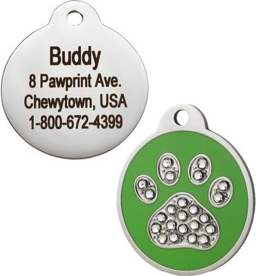 GoTags Stainless Steel Personalized Dog & Cat ID Tag, Swarovski Crystal Paw Print, slide 1 of 1