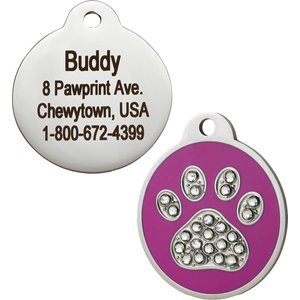 GoTags Stainless Steel Personalized Dog & Cat ID Tag, Swarovski Crystal Paw Print, Purple, Small