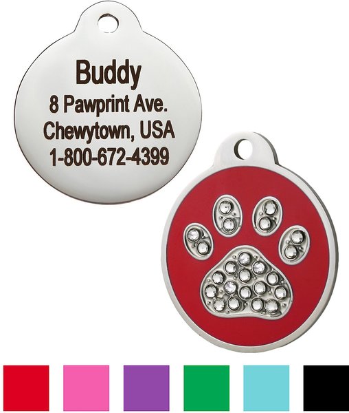 GoTags Stainless Steel Personalized Dog & Cat ID Tag, Swarovski Crystal Paw Print, Red, Small slide 1 of 5
