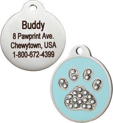 GoTags Stainless Steel Personalized Dog & Cat ID Tag, Swarovski Crystal Paw Print, slide 1 of 1