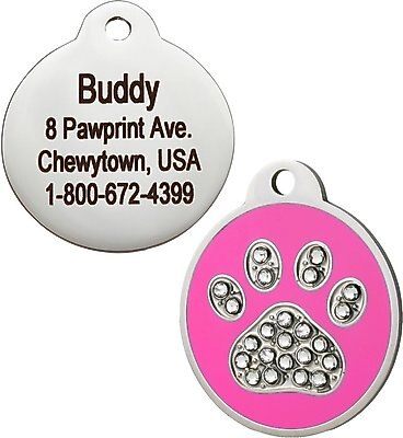GoTags Stainless Steel Personalized Dog & Cat ID Tag, Swarovski Crystal Paw Print, slide 1 of 1