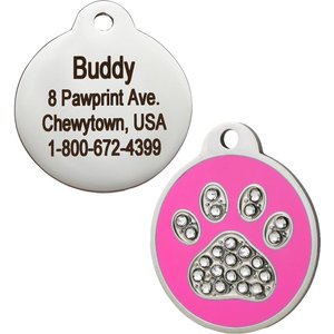 GoTags Personalized Stainless Steel Swarovski Crystal Paw Print Dog & Cat ID Tag