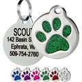 Frisco Stainless Steel Personalized Dog & Cat ID Tag, Paw Print, Green Glitter, Regular