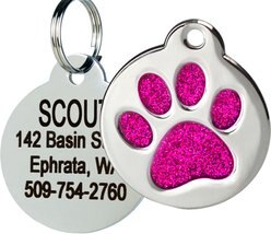 Frisco Stainless Steel Personalized Dog & Cat ID Tag, Paw Print, Pink Glitter, Regular