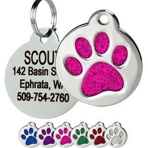 Frisco Stainless Steel Personalized Dog & Cat ID Tag, Paw Print, Pink Glitter, Regular
