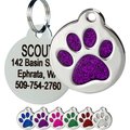 Frisco Stainless Steel Personalized Dog & Cat ID Tag, Paw Print, Purple Glitter, Regular